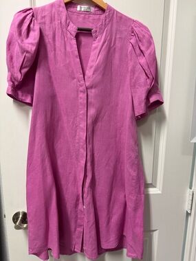 Lantrophy Fuchsia Puff Sleeve Shirt Dress